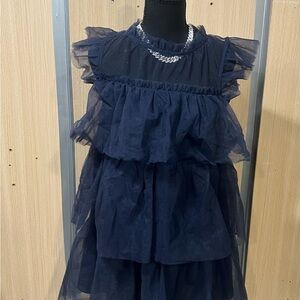 Lush Navy Blue Ruffled Midi Dress